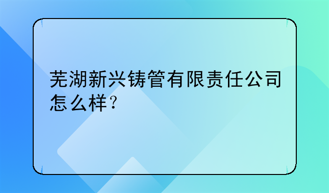 芜湖新兴铸管有限责任公司怎么样？
