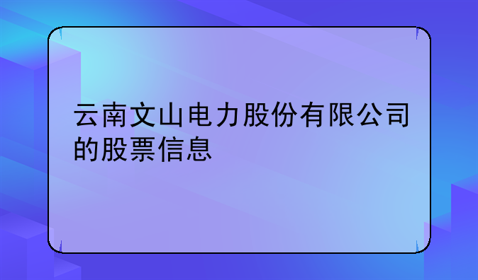 云南文山电力股份有限公司的股票信息