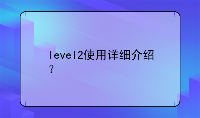 level 2什么意思