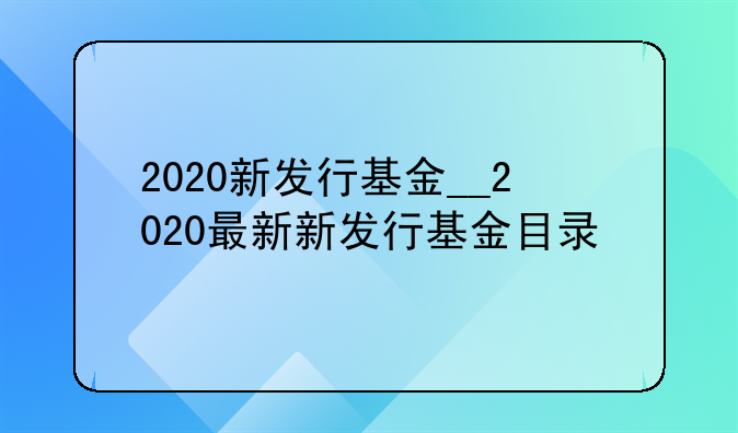 2020新发行基金__2020最新新发行基金目录